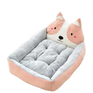 Plush, Skin-Friendly Dog Bed with Small Animal-Shaped Pillows