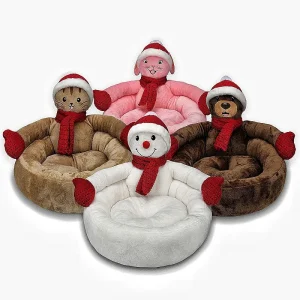 Stylish Round Hug Snowman Shape Plush Warm Dog Bed